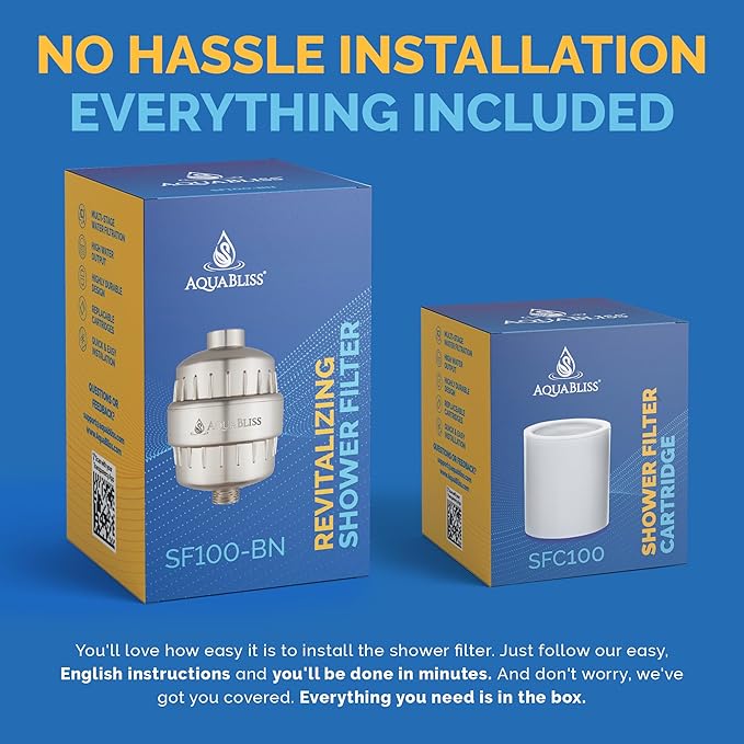 AquaBliss SF100-BN Revitalizing Shower Filter w/ 1 Replaceable Multi-Stage Filter Cartridge Inside - Plus 1 Extra SFC100 Filter Cartridges (Exclusive Bundle)