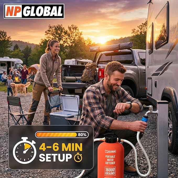 RV Water Softener Portable - 16,000 Grain, 3/4" GHT Fittings, Convenient Water Softener for RVs, Trailers, Boats, Mobile Car Washing, Pressure Washing