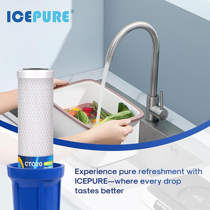 ICEPURE 1 Micron 20" x 2.5" Whole House CTO Carbon Sediment Water Filter Cartridge Compatible with C1-20, EP-20, HX-CB-25-2010, F3WCB32, Pack of 1