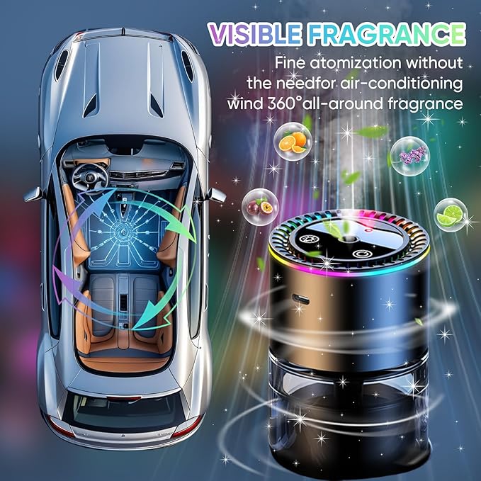 Smart Car Air Freshener Diffuser 180ML Large Capacity, 270-Day Essential Oil Rechargeable Auto On/Off with 7-Color Light & Star Projection for Home Office, Cologne Scent