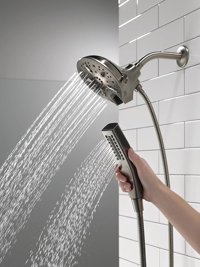 Delta Faucet 5-Spray In2ition 2-in-1 Dual Hand Held Shower Head with Hose, H2Okinetic Handheld Shower Head with Magnetic Docking, Black Handheld Shower Heads, Black Stainless 58620-KS-PR-PK