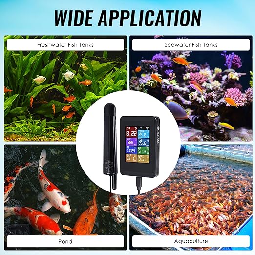 TEKCOPLUS WiFi Digital pH Meter Water Quality Monitor with Probe for Aquarium Hydroponics Pools Ponds Labs 8-in-1 Measures pH Temp TDS EC Salinity ORP SG Real-Time App Control 0-14 pH 0-60°C Temp.