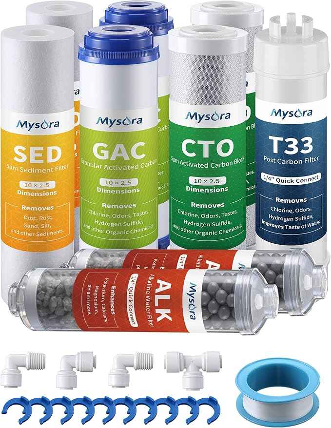 F9K NSF Certified 1-Year Reverse Osmosis Water Filter Replacement Set Compatible with iSpring RCC7AK, 9-Count for 6-Stage RO System with Alkaline Remineralization Filter, Without RO Membrane