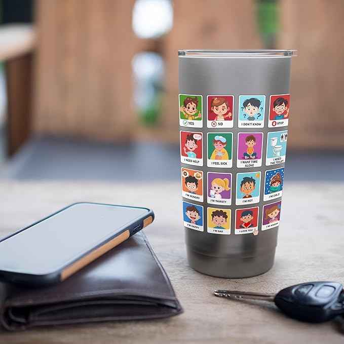 Autism Communication Cards Kids Emotions Speech Therapy AAC Stainless Steel Insulated Tumbler