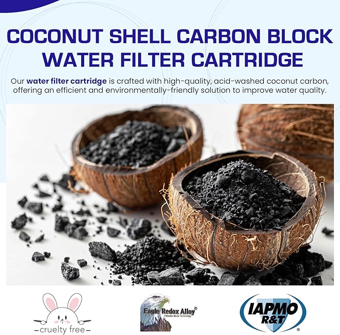 Crystal Quest 5-Micron Carbon Block Filter Cartridge - 2-7/8" x 9-3/4" - Coconut-Based Activated Carbon - Reduces Sediment and VOC’s - Sustainable Filtration