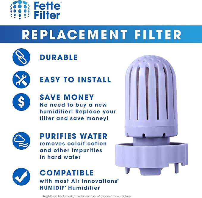 Fette Filter - 4 Pack Premium Humidifier Demineralization Cartridge Filters Compatible with Air Innovations HUMIDIF Humidifier, Demineralization Cartridge Filters Silver