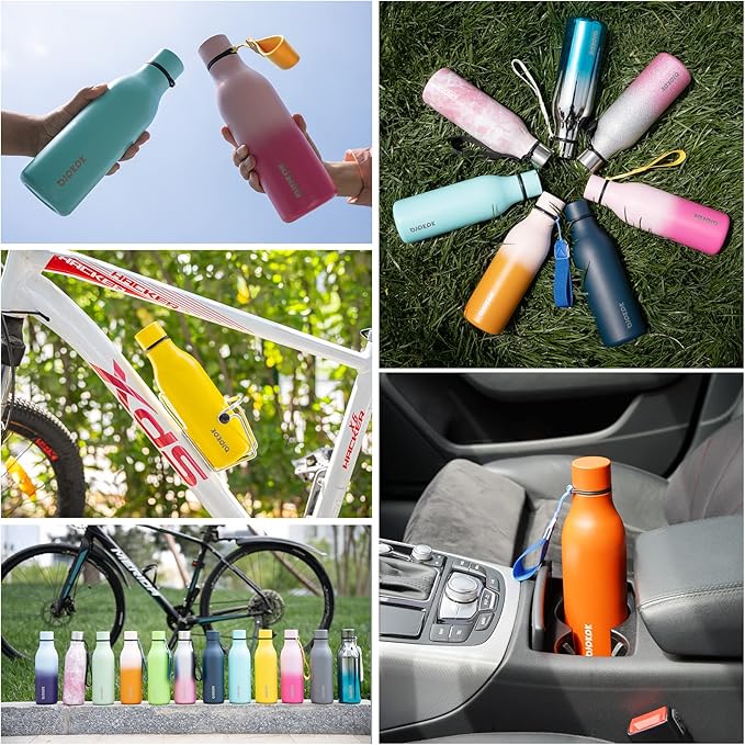 BJPKPK Insulated Water Bottles, 18 oz Stainless Steel Metal Water Bottle with Strap, BPA Free Leak Proof Jugs, Mugs, Flasks, Reusable Thermal Flasks for Sports & Travel, Turquoise