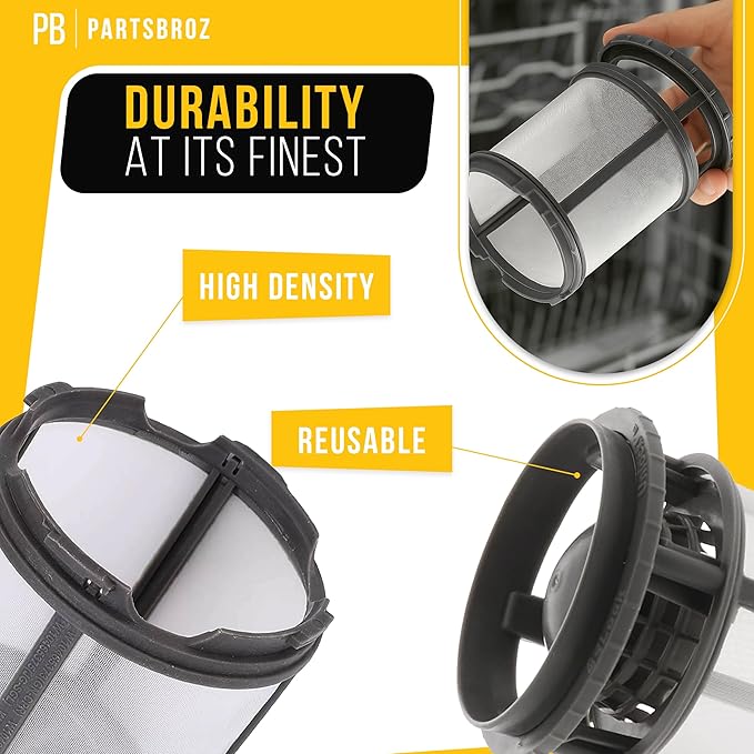 PartsBroz W10872845 Pump Filter - Compatible With Whirlpool Kenmore KitchenAid Jenn-Air Dishwasher - Replaces AP6030094 PS11759673 W10393351 W10465373 W10465374 W10465377 W10465379 W10693534 4454491