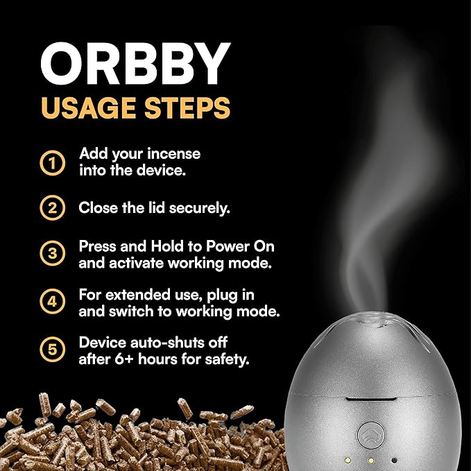 Orbby Aroma Diffusers for Home | Small Incense Burner : Waterless Cordless Electric Car Scent Air Freshener for Room Office Travel Diffueser -Non Toxic,Timer Automatic Difusor de Aromas para Casa