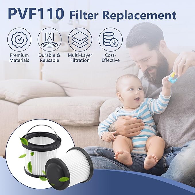 PVF110 Filter Replacement for Black and Decker Handheld Pivot Vacuums PHV1810, PHV1210, PHV1410, BDH2000PL, BDH2020FLFH, BDH1620FLFH, Part # 90552433, Washable Hand Vac Filters, 6 Pack - AquaVibe