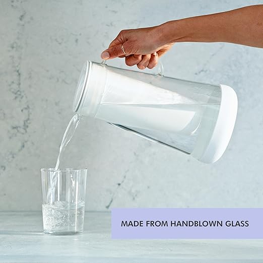 LifeStraw Home Water Pitcher, 7-Cup, White, Glass with Silicone Base, White, for Everyday Protection Against Bacteria, Parasites, Microplastics, Lead, Mercury, PFAS and a Variety of Chemicals