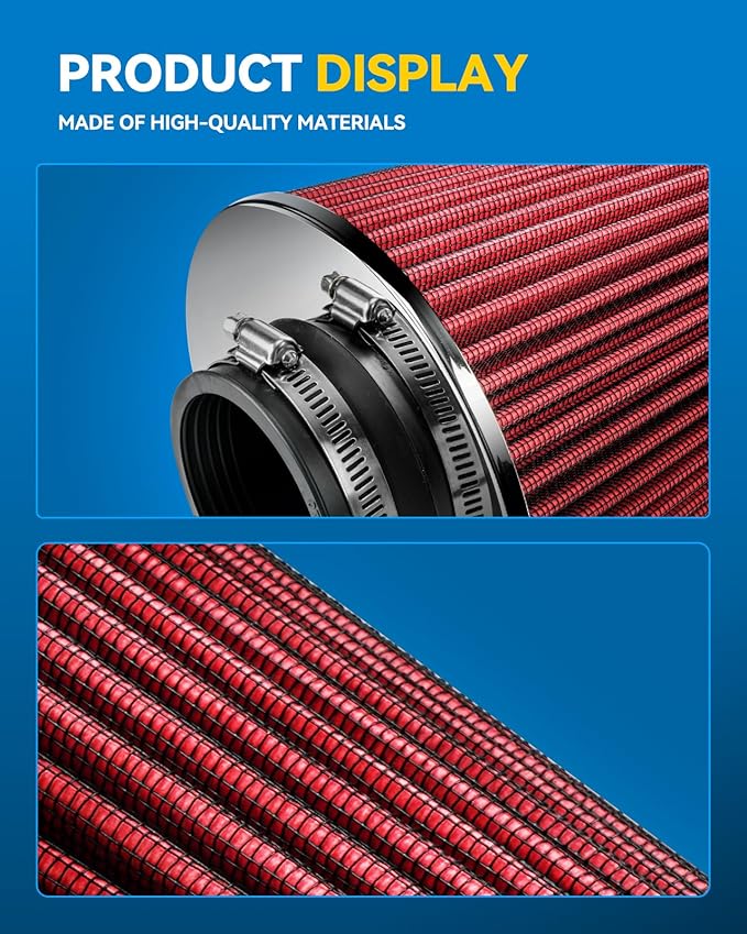 PHILTOP Universal Clamp-On Air Intake Filter, Premium, Washable, Replacement Air Filter: High Flow Air Filter 3" 76 mm Inlet