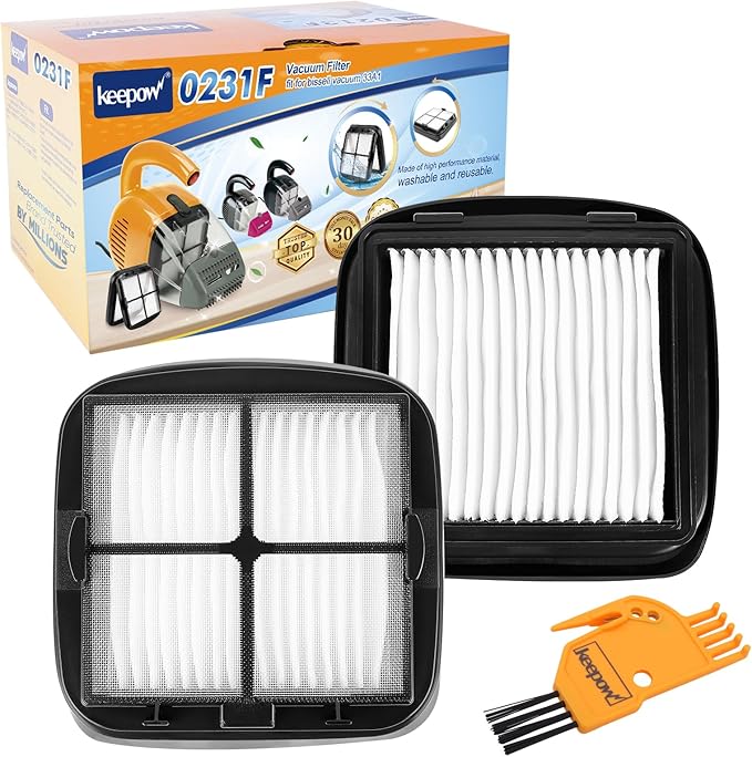 KEEPOW Pet Hair Eraser Filter Replacement 97D5, 2 Pack - Compatible with Bissell Pet Hair Eraser Corded Handheld Vacuum 33A1, 35V4, 47R5 Series, Part# 2037416, 2031432 - AquaVibe