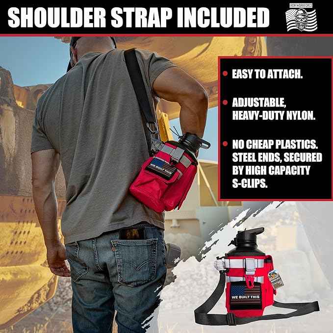 Iron Infidel Workforce Water Bottle - 64 oz Insulated Stainless Steel | Half Gallon Vacuum Water Jug | Paracord Handle, Removable Sleeve | Large Thermal Flask | Hiking, Camping, Workouts (Red)