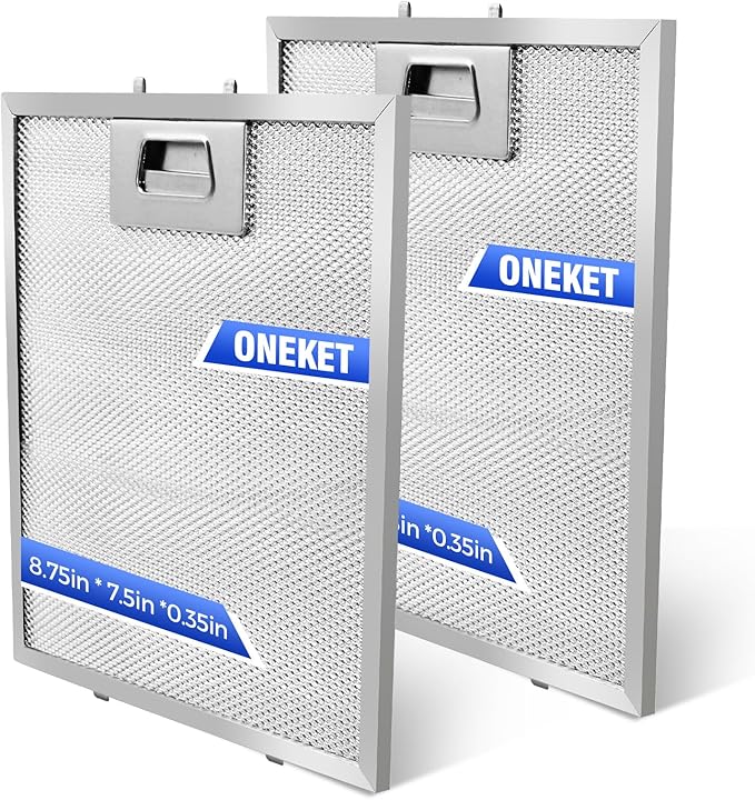 W10915369 Metal Clips Range Hood Filter - Stainless Steel Clips, Aluminum Grease Mesh, 2 Pack (Fits 8.75"x7.5") by oneket