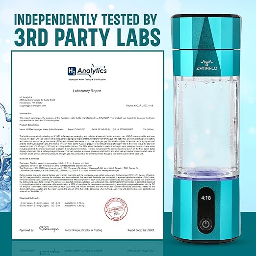H2-Max Hydrogen Water Bottle Generator with SPE/PEM Membrane, 3rd Party US Lab Tested (6.1 PPM), Portable 7 Oz Capacity