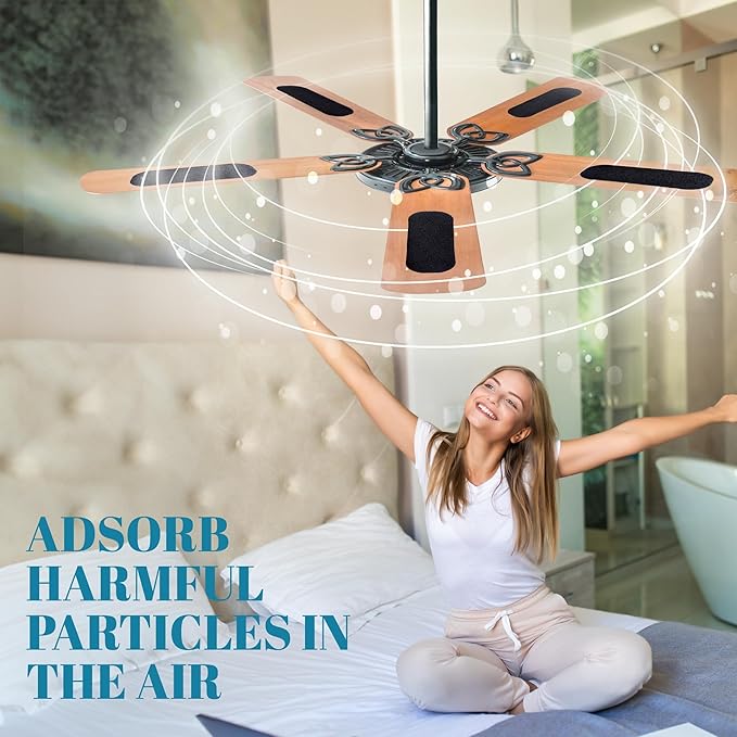Ceiling Fan Filters for Blades, Ceiling Fan Filter, Unscented Activated Coconut Shell Carbon Ceiling Fan Air Filter-Easy-Stick Ceiling Fan Air Filters, Universal Ceiling Fan Blade(6 Pack)
