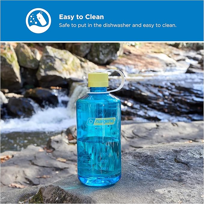 Nalgene 32 oz Narrow Mouth Water Bottle | BPA-Free, Durable & Leak Proof, Lightweight for Gym & Office – Thrill & Motion, Blue Atoll w/Endive