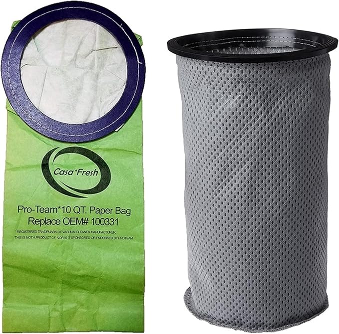 10 PK of Replacement Bags for ProTeam 100331. Compatible with 10 QT BackPack Vacuums - Coachvac, Super Coachvac, Megavac (10 QT Round Bags 100331 + MicroLiner 100565) - AquaVibe
