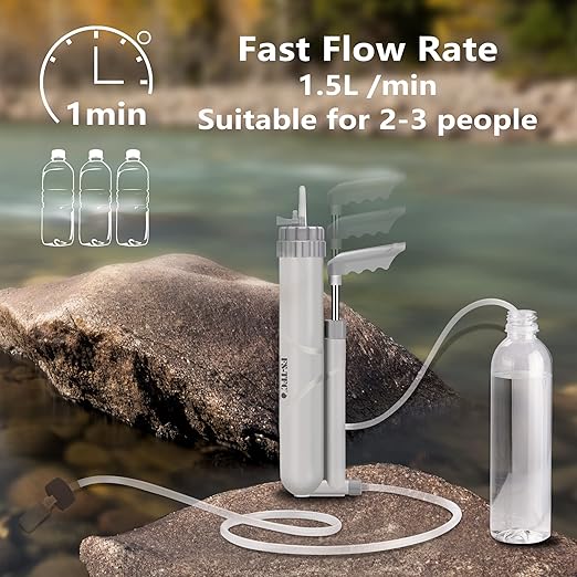 FS-TFC Water Purifier Survival Gear 4-Stage Portable Water Filter 1.5L/Min Fast Flow for Personal or Small Group Hiking, Camping, Travel, and Emergency Preparedness