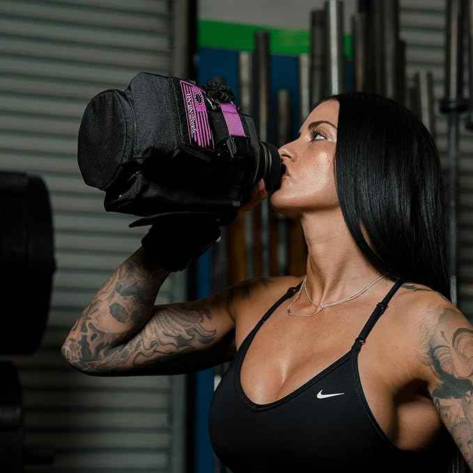 Iron Infidel Battle Bottle - Half Gallon Water Bottle Insulated, 64 oz Tactical Stainless Steel Water Jug with Handle - Gym Water Bottle with Rugged Sleeve for Storage (Valkyrie 2 Liter)