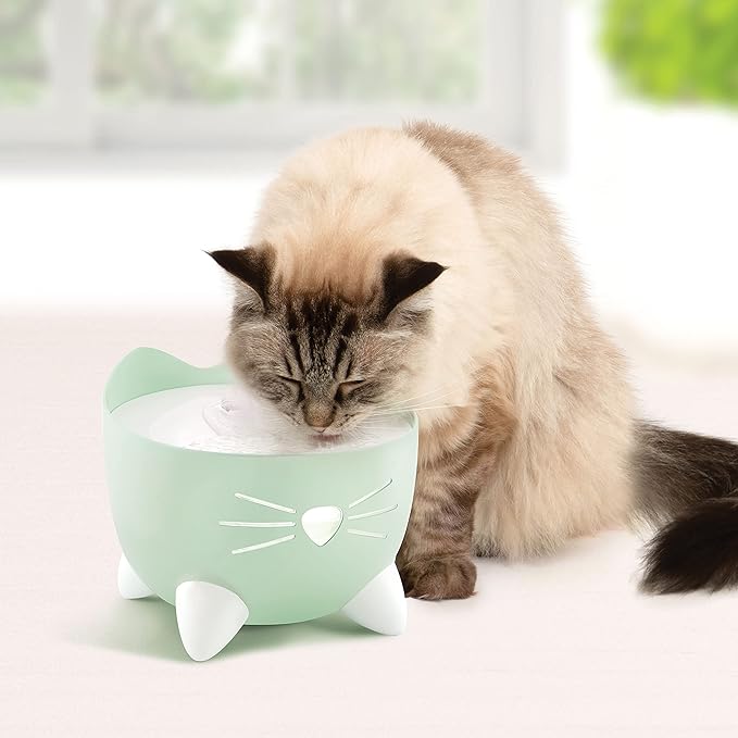Catit PIXI Drinking Fountain – Cat Water Fountain with Triple Filter and Ergonomic Drinking Options, Green