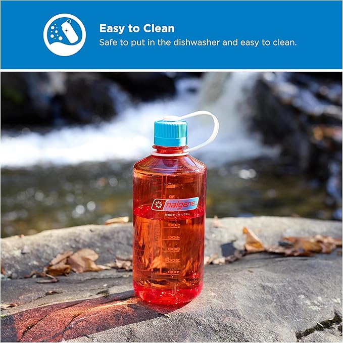 Nalgene 32 oz Narrow Mouth Water Bottle | BPA-Free, Durable & Leak Proof, Lightweight for Gym & Office – Thrill & Motion, Flame w/Blue Atoll