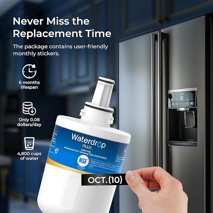 Waterdrop Plus DA29-00003G NSF 401&53&42 Certified Refrigerator Water Filter, Replacement for Samsung DA29-00003G, DA29-00003B, DA29-00003A, Aqua-Pure Plus, HAFCU1, 2 Filters (Package May Vary)