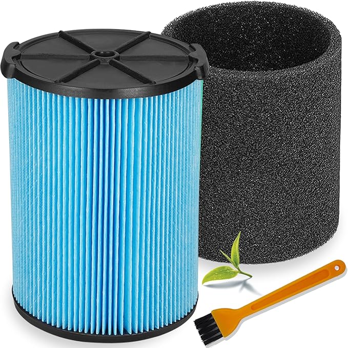VF5000 Replacement Filter for Ridgid Shop Vacuums 5-20 Gallon, Universal Fine Dust Filter Fits Rigid Wet Dry Vac/Husky Shop Vacuum Filter 6-9 Gallon with Foam Sleeves- 1 Pack - AquaVibe