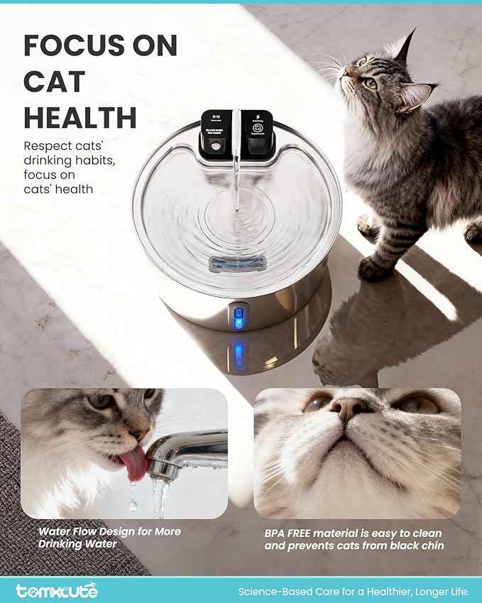 Wireless Cat Water Fountain - 108oz/3.2L Automatic Cat Water Fountain Cordless, Stainless Steel Battery Operated Pet Fountain Rechargeable Water Dispenser for Cats, Dogs, Multiple Pets