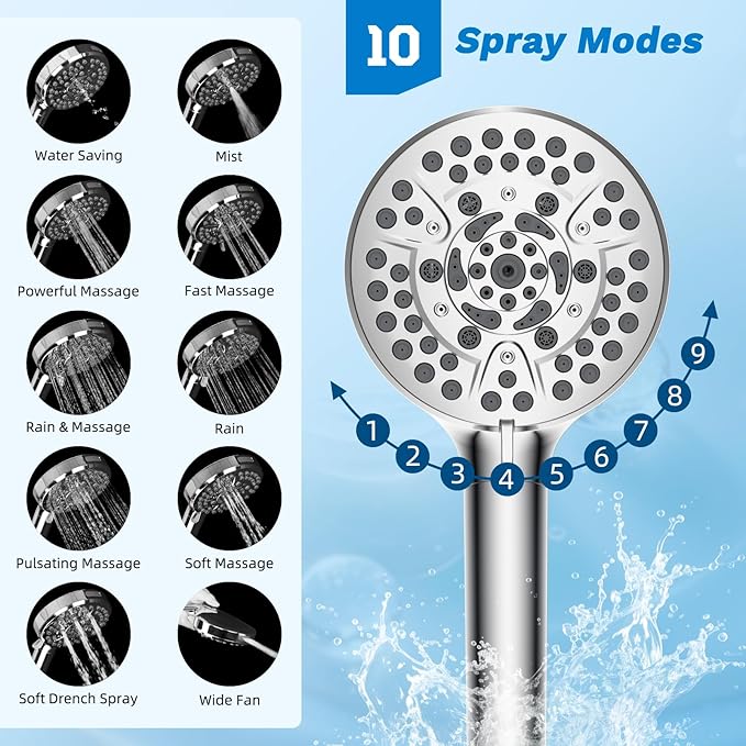 Hibbent cUPC Certified All Metal 8" Rainfall Showerhead Combo, High Pressure Shower Head with 10-Spray Mode Handheld, Innovative 4-way Diverter with Pause Mode, 71'' Shower Hose and Holder, Chrome