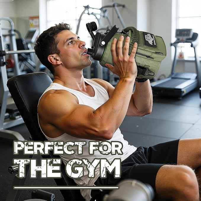 NATURE PIONEOR 1 Gallon Tactical Water Bottle Set, Stainless Steel 128 oz Sport Water Bottle with Tactical MOLLE Bottle Carrier Sleeve, for Outdoor Work, Gym, Hiking, Camping