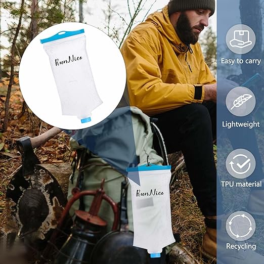 RunNico 2L/68oz Flow Water Filters Bag, Wide Mouth Water Storage Bag Compatible with 28mm Filter, Outdoor Foldable Water Filtration Reservoir for Expedition Camping Cycling Hiking Running (1 Pcs)