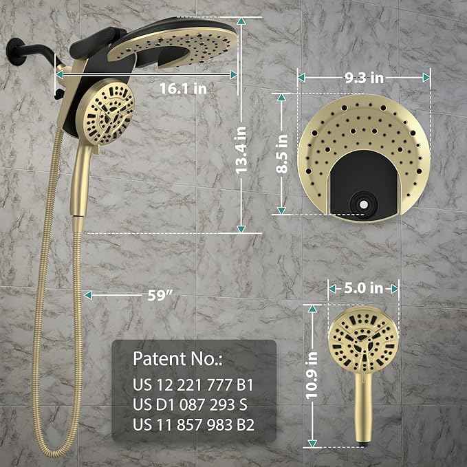 Rain Shower Head with Handheld: Foldable High Pressure Shower Heads with Handheld Spray Combo, 9 Spray Settings/Modes Hand Held Showerhead Dual Rainfall Shower Head Built-in Magnetic Docking and Jets