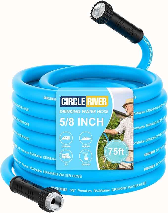 RV Water Hose 75FT, 5/8" Premium RV Drinking Water Hose for RV, Camping, Marine, Trailer and Truck, BPA Free, Anti-Kink and Leak-Free, Drinking Water Safe-Blue