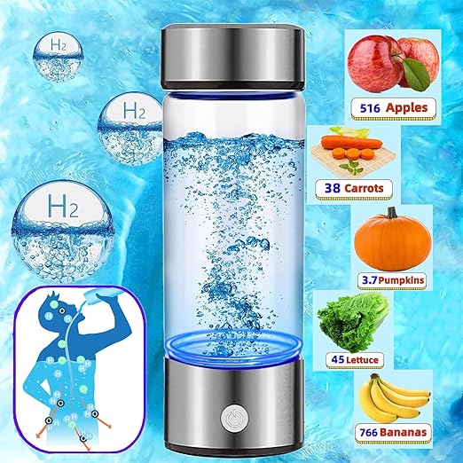 Hydrogen Water Bottle Generator 2pack, Glass Hydrogenated Water Bottles Health Cup, Hydrogen Water Generator w SPE/PEM Tech Improve Water for Home/Office/Travel/Daily Drinking Gift for Mom Father Day
