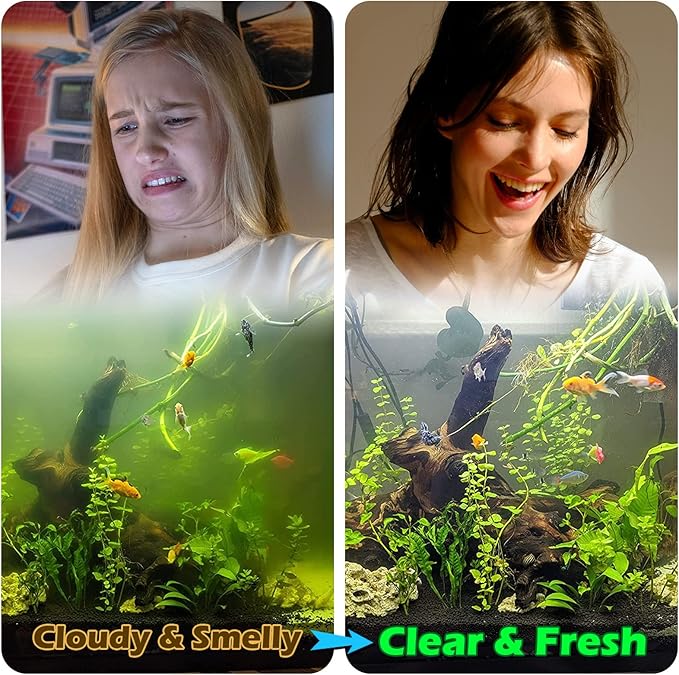 COOSPIDER Aquarium U-V Filter Green Clean Machine for 40-100 Gallon Fish Tank Crystal Clear 300GPH Submersible Water Pump Air Supply Wave Maker Green Killing - AquaVibe