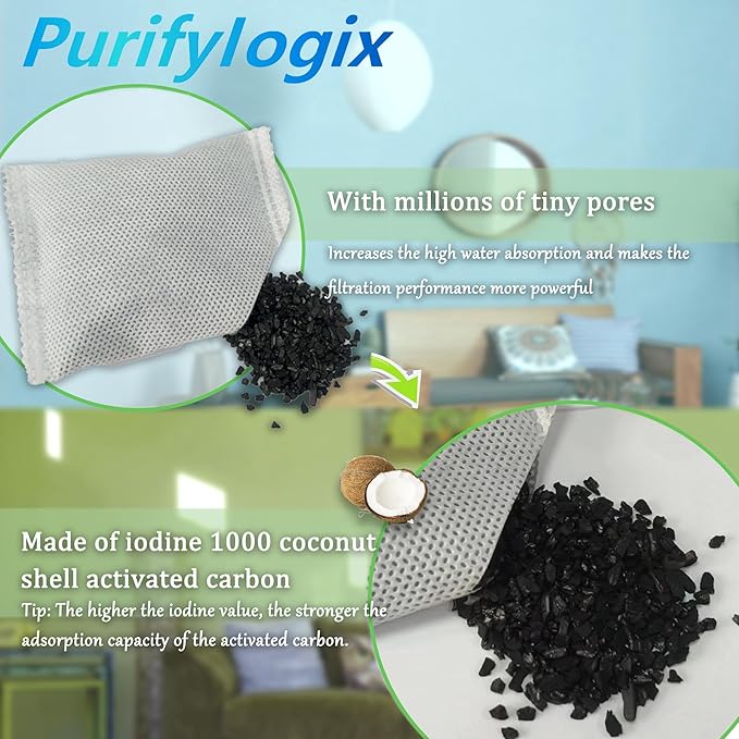 6PCS Activated Charcoal Odor Absorber Bags Compatible with Modkat Flip Cat Litter Box Kit, Natural Freshest Coconut shell Charcoal Bags, Absorb Odors/Control Damp from Pets/Keep Home Fresh