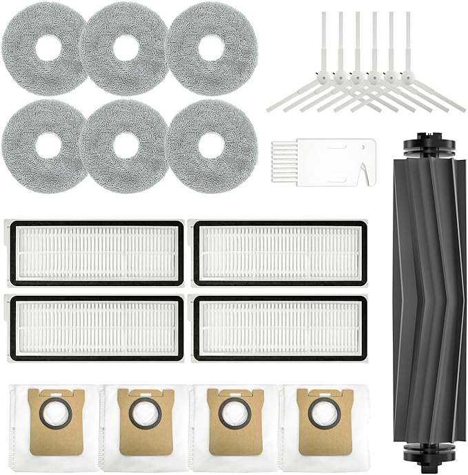 22 Pcs Accessories Kit for Dreame L10 Ultra/L10s Ultra/L10s Pro/L10s Pro Gen 2/L10 Prime/Xiaomi X10+/X20+ Vacuum Robot, 1 Main Brush, 4 Filters, 6 SideBrushes, 4Dust Bags, 6Mop Pads, 1Cleaning Brush - AquaVibe