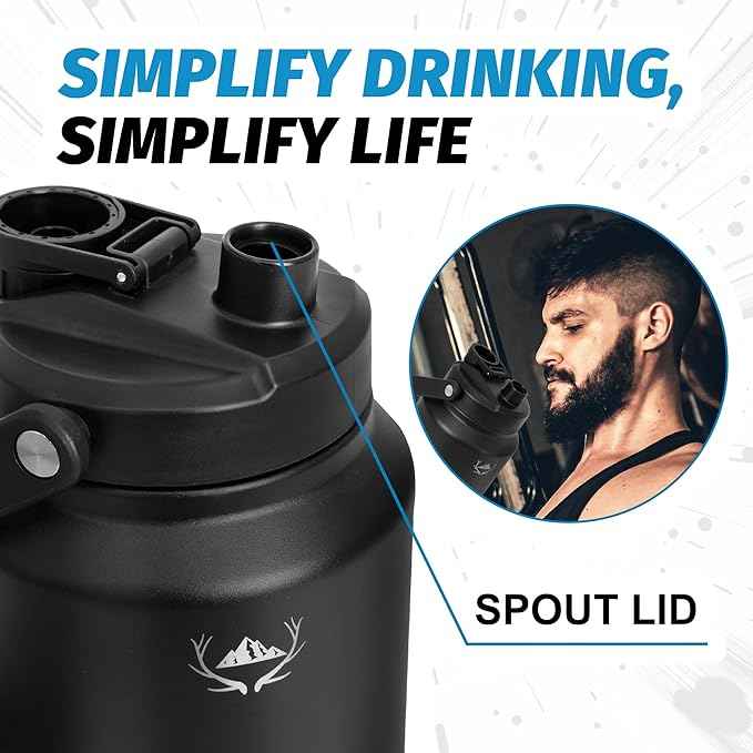 NATURE PIONEOR 84 oz Insulated Water Bottle - Double Vacuum Stainless Steel Water Jug with Holder/Carrier, Wide Mouth, Outdoor Sports, Hiking, Camping, Gym