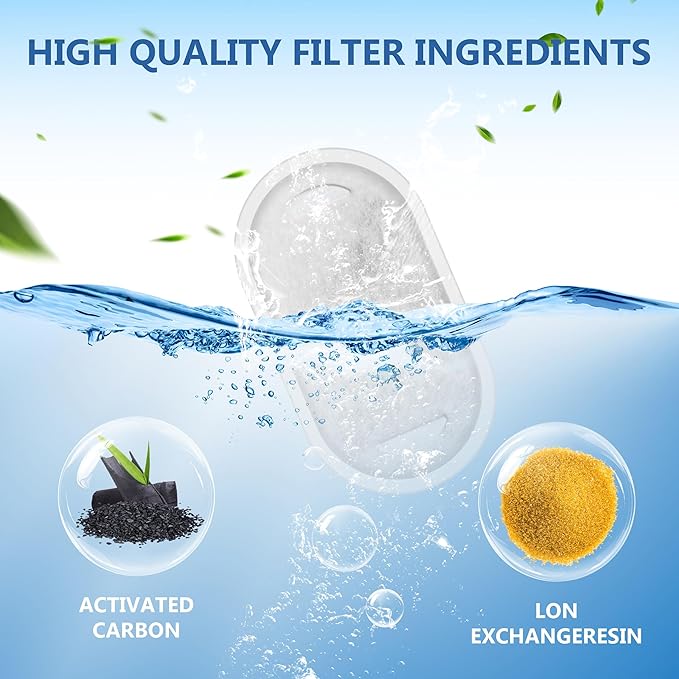 Cat Drinking Fountain Replacement Filter - Fits 67 oz/2 L and 108 oz/3.2 L Stainless Steel Drinkers - Activated Carbon and Ion Exchange Resin Filter - Pet Drinking Fountain Filters (12 Pack)