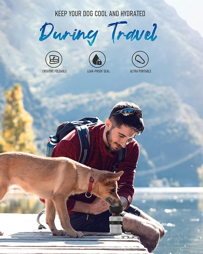 lesotc Dog Water Bottle, Portable Water Dispenser with Bowl, Leak Proof Pet Travel Squeeze Bottle, Puppy Essentials Dog Stuff Accessories for Outdoor Walking, Hiking, Camping - AquaVibe