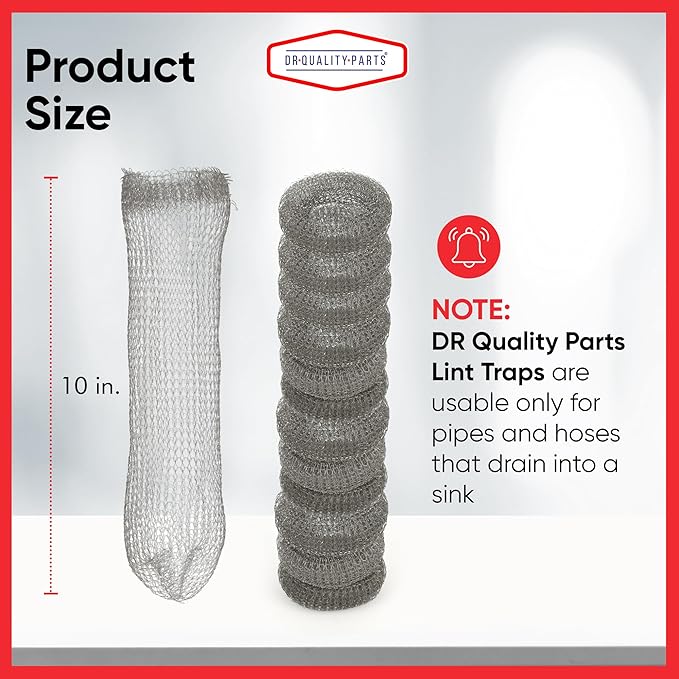 Washing Machine Lint Trap – Stainless Steel Hose Filter, Mesh Drain Catcher, Washer Sock Lint Remover, Rust-Free Snare Laundry Filter with Nylon Cable Ties, 29cmx6.5cm – 12-Pack - AquaVibe