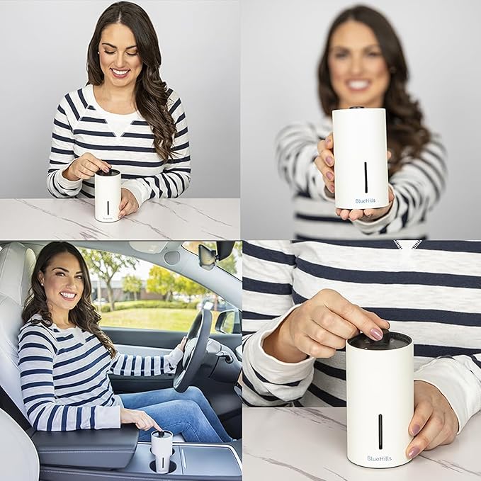 BlueHills Waterless Cordless Essential Oil Diffuser – White, Wireless, Portable Aroma Nebulizing Diffusers for Home, Car & Office – J01 White