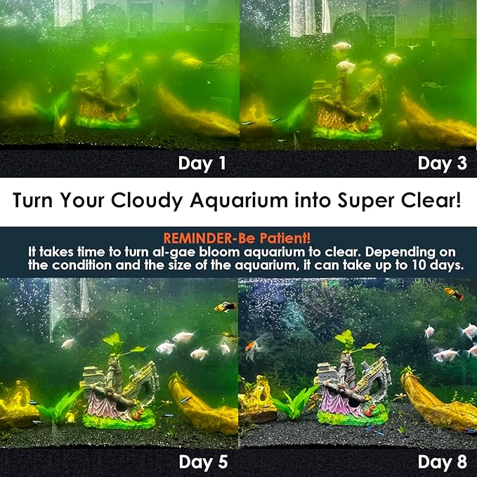U - V Aquarium Filter with Timer (3/6/12/24 Hours) for Green Water Cleaning, Fish Tank Filter with Aeration & Rainfall Mode, Turtle Filter with Efficient Filter Sponge for Tanks 60-150 Gallon