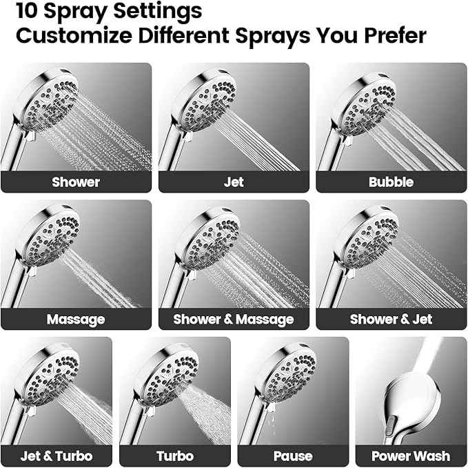 JOMOO Handheld Shower Head Combo, 12 Inch Rain Shower Head, Dual Showerhead Set with Filtered Handheld, Power Wash Mode, 10 Spray Settings, 3-Way Diverter, High Pressure for Bathroom, Chrome
