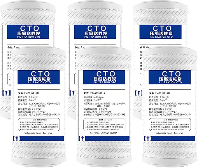 2.5" x 5" CTO Carbon Block Water Filter Cartridge Replacement, Whole house Pre Post, for Whole House Filtration Systems, 6pcs