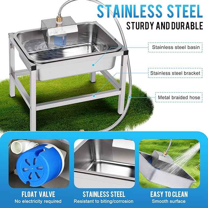3Gal Automatic Dog Water Bowl Dispenser for Large Dogs Outdoor Elevated Dog Water Bowl with Stand, Stainless Steel Pet Waterer with Float Valve for Large Breed Goat Livestock