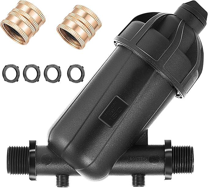 US Standard 3/4 Drip Irrigation Y Filter (120 Mesh Stainless Steel Screen), USA Garden Hose 3/4 GHT Male Thread Irrigation Screen Filter with 2 Pcs Female Thread Brass Connector for Garden Irrigation
