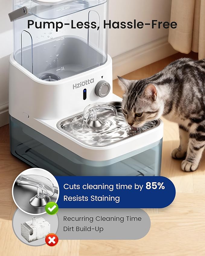Wastewater Separation Cat Water Fountain No Filter, Stainless Steel Pet Water Fountain with Radar Sensing, Wireless Cat Fountains for Drinking, No Pump, Totally 5.7L, 30db Low Noise